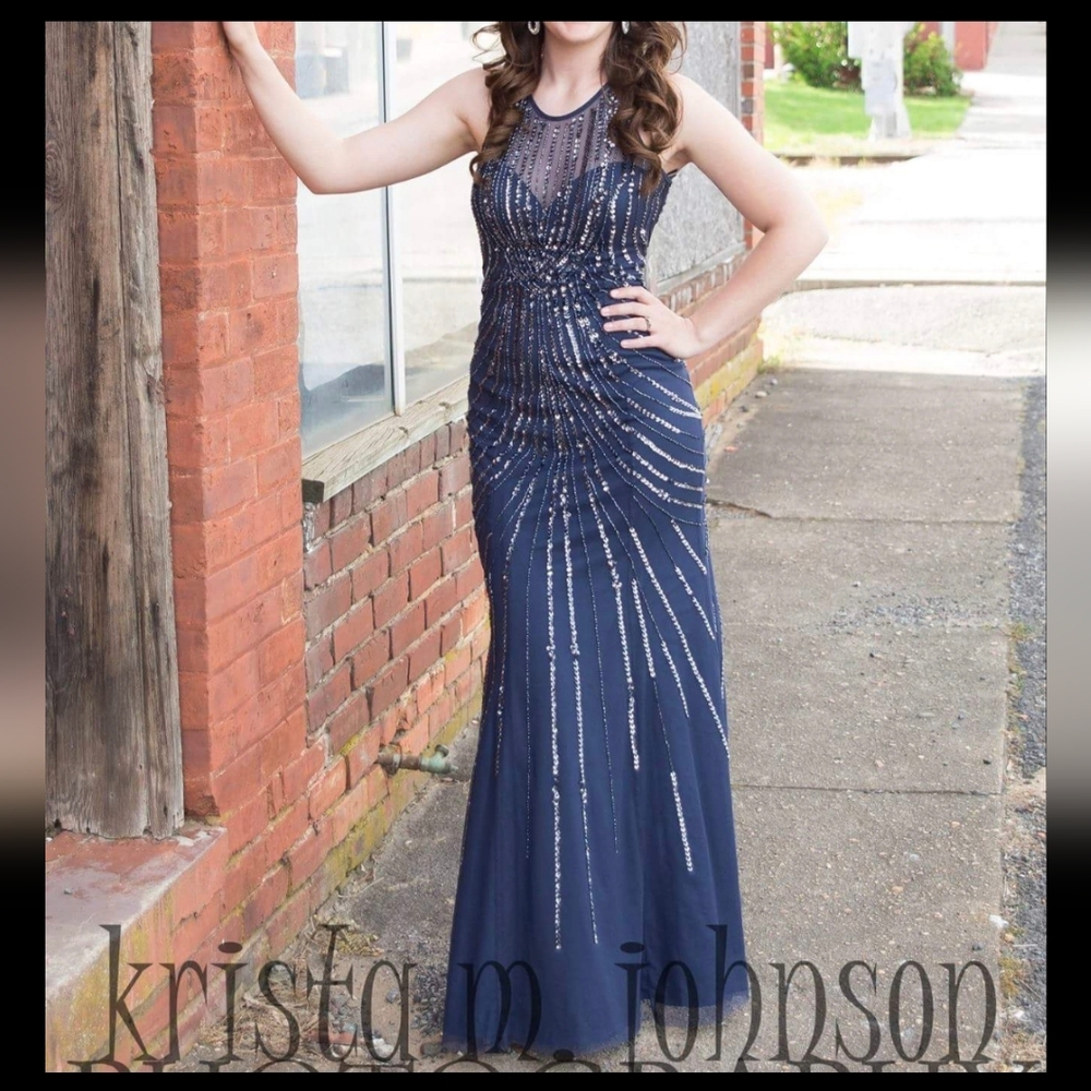 Cecily Brown Davids Bridal Blue Black Sequin Beaded Mermaid Prom Formal Dress SM
